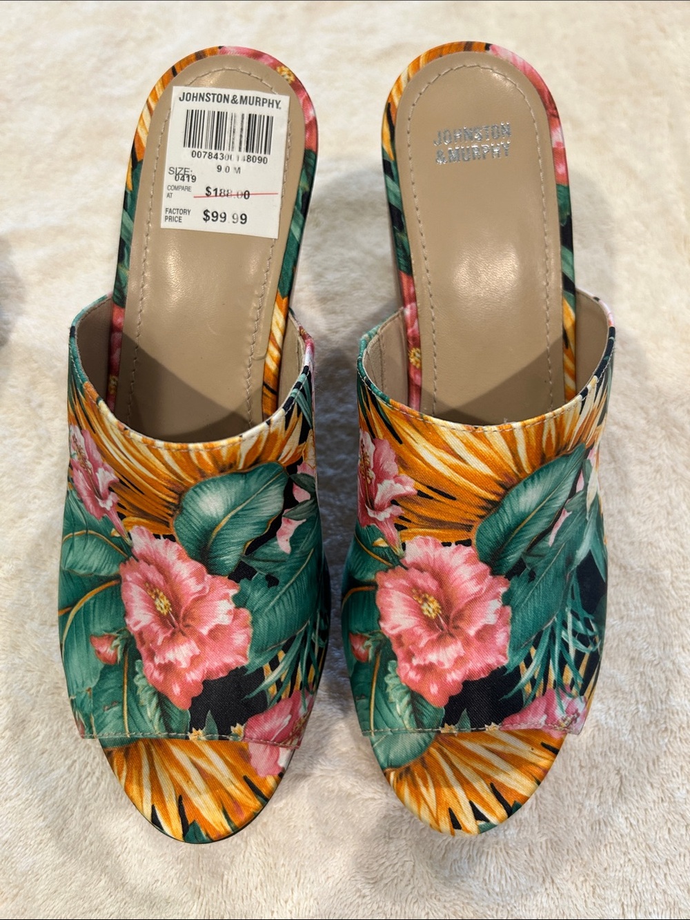 Johnston & Murphy Floral Slide Sandals in Floral Leather 9